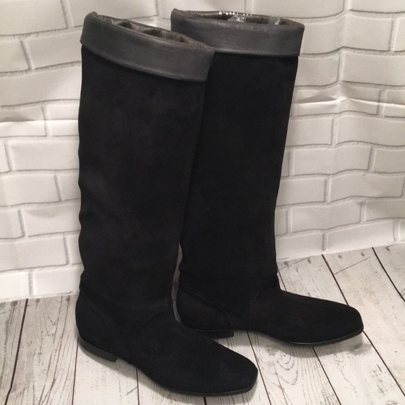Michel Perry suede boots Black knee high Italy 6.5 - Picture 6 of 8